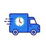 ご利用ガイドの送料と納期を示す配送トラックと時計の線画アイコン