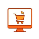 ご利用ガイドのWEBサービスを示すPC画面とショッピングカートの線画アイコン